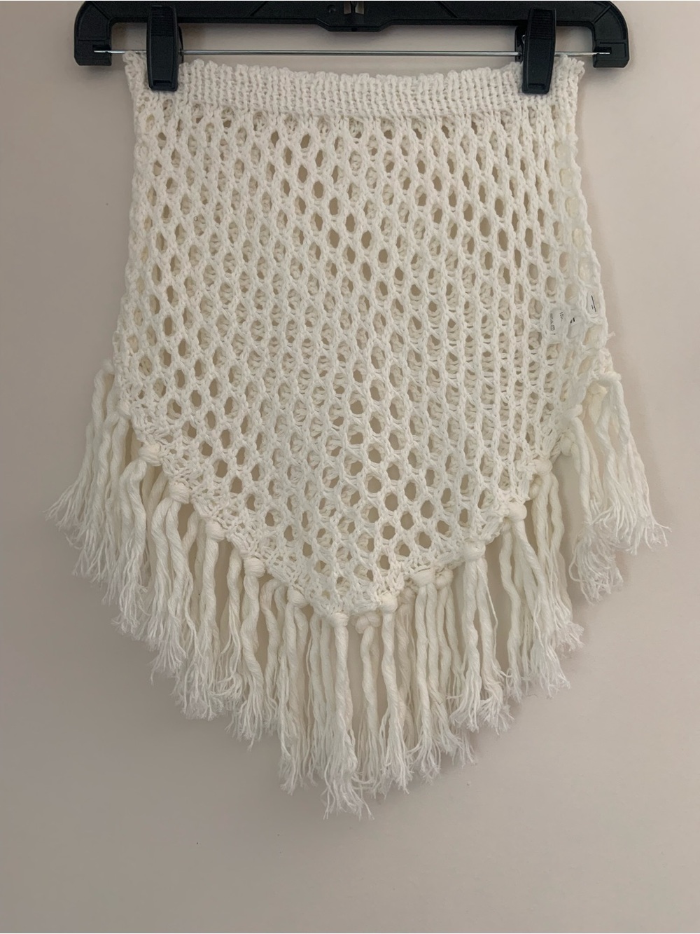 Cream Crochet Own Knit Fringe Mini Swim Cover Up Skirt Beach Resortwear M